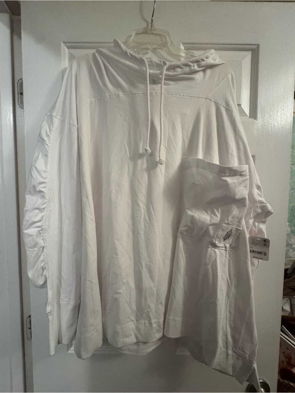Free People Movement XL Oversized White Hooded Long-Sleeve Shirt NWT